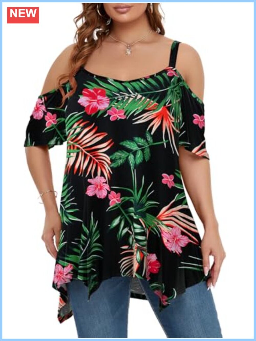 Women's Cold Shoulder Boho Tunic Top Asymmetrical Spaghetti Strap